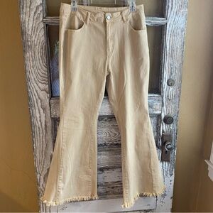 Flare Raw Hem Khaki Jeans